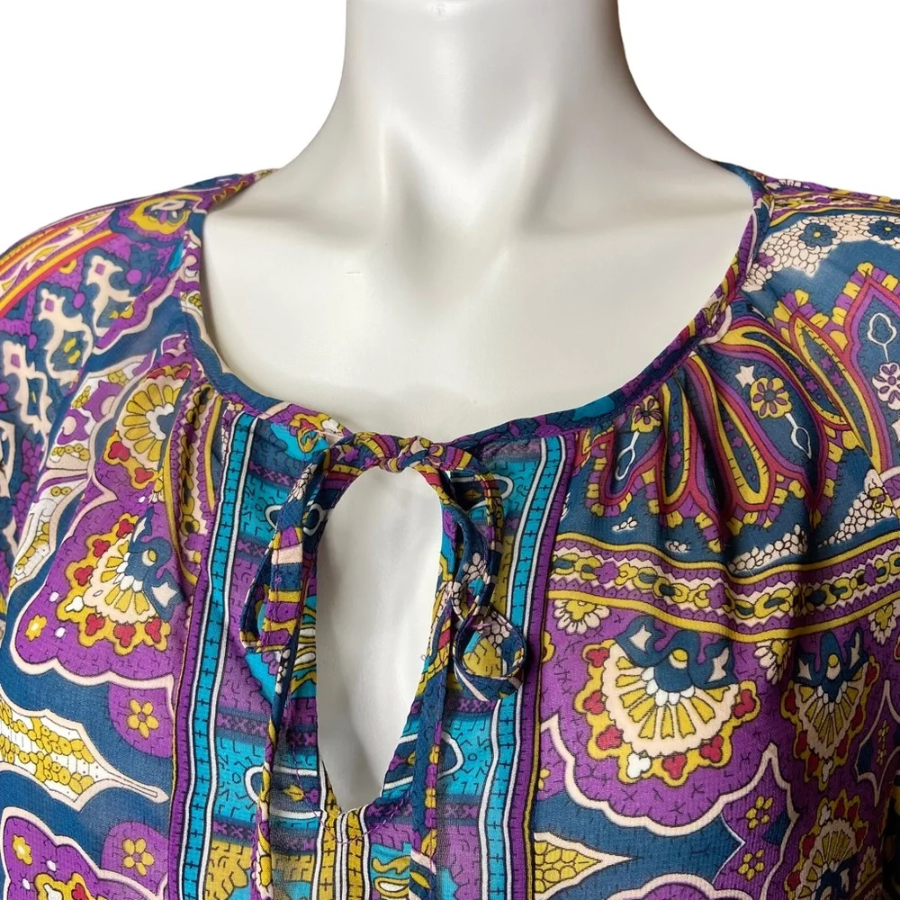 3/$20 NICOLE BY NICOLE MILLER Blouse Paisley Mandala Print 3/4 Sleeve Top Medium